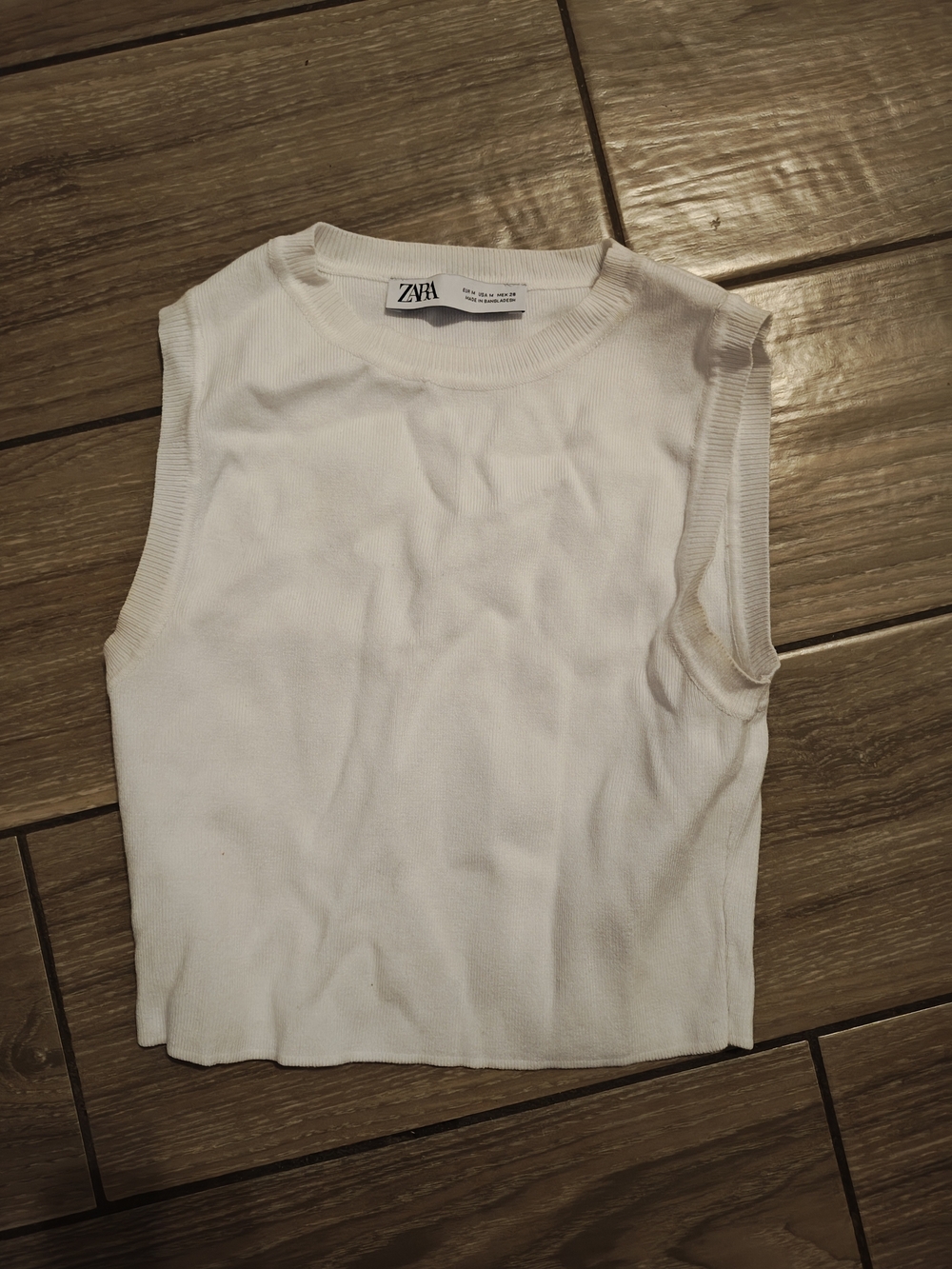 Zara White Ribbed Sleeveless Tank Top